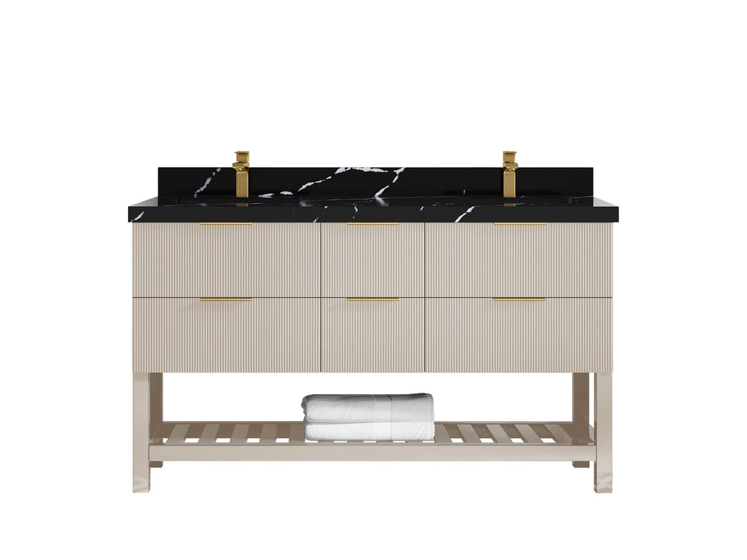 Catalina 60 in W x 22 in D Free Standing Reeded Double Sink Bathroom Vanity - Willow Bath and Vanity