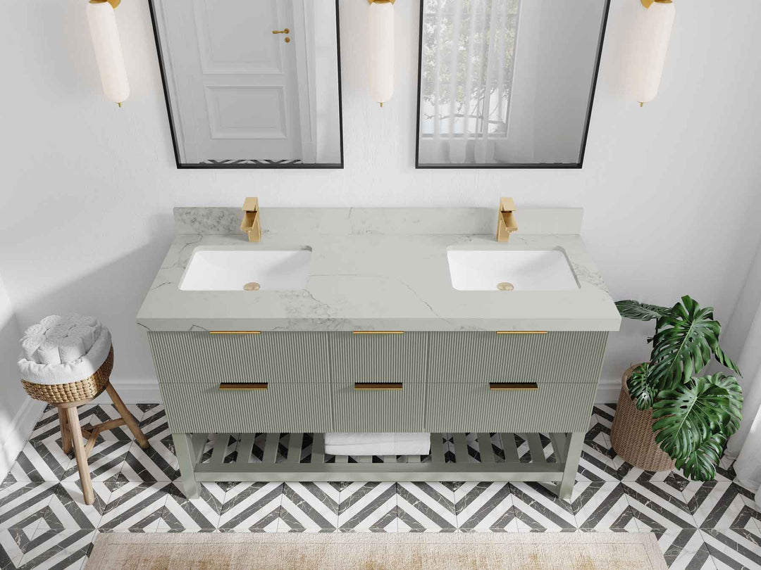 Catalina 60 in W x 22 in D Free Standing Reeded Double Sink Bathroom Vanity - Willow Bath and Vanity
