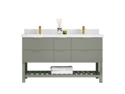 Catalina 60 in W x 22 in D Free Standing Reeded Double Sink Bathroom Vanity - Willow Bath and Vanity