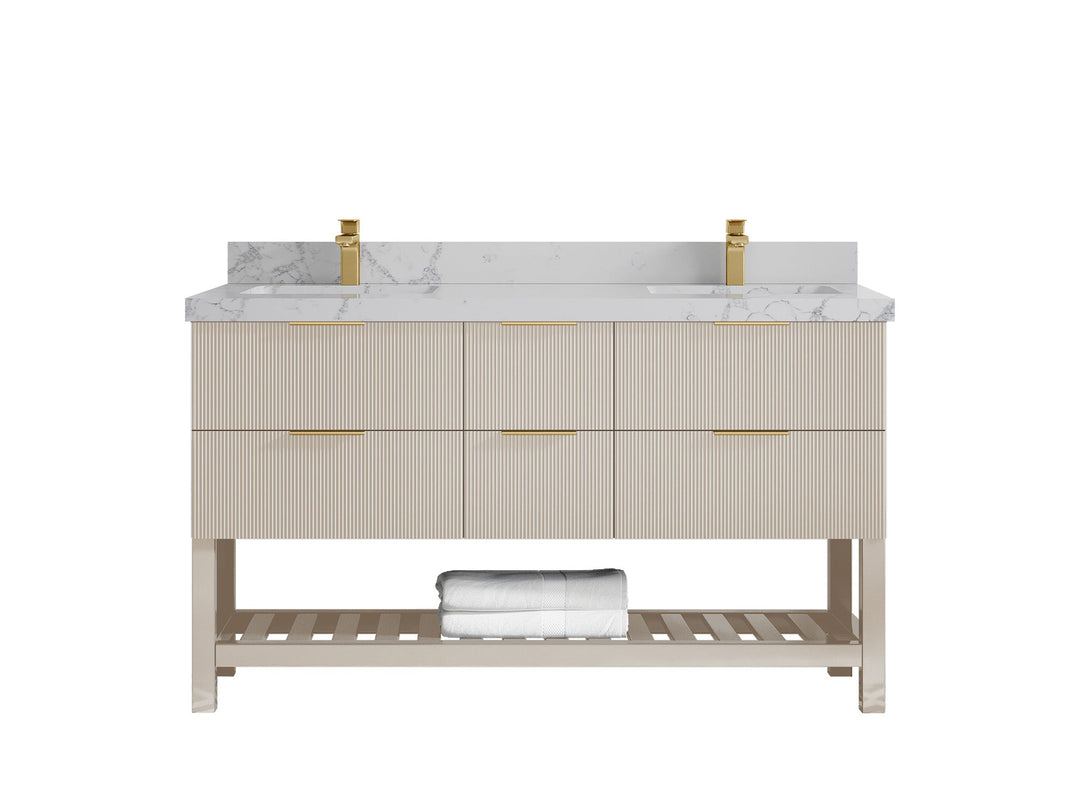 Catalina 60 in W x 22 in D Free Standing Reeded Double Sink Bathroom Vanity - Willow Bath and Vanity