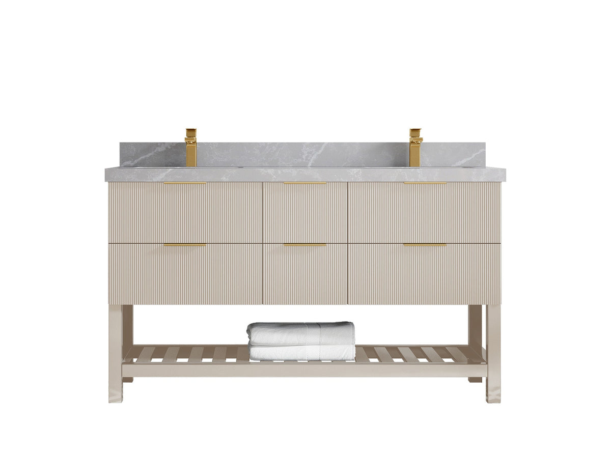 Catalina 60 in W x 22 in D Free Standing Reeded Double Sink Bathroom Vanity - Willow Bath and Vanity