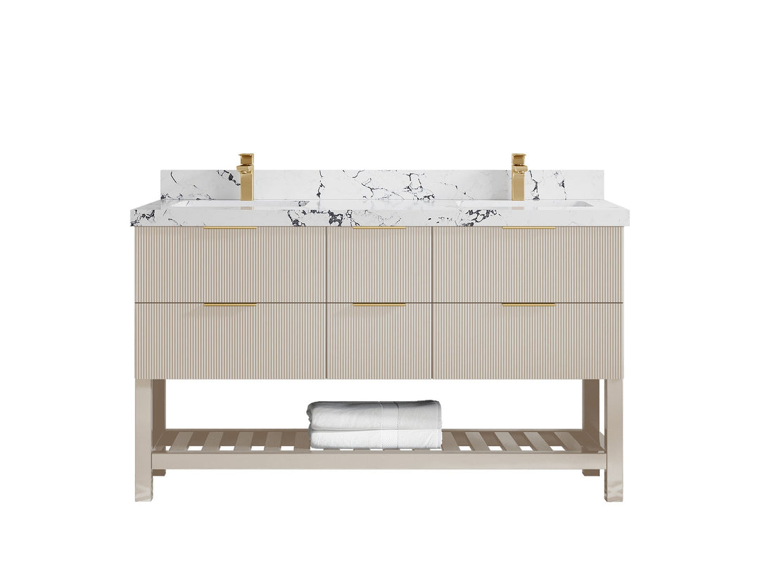 Catalina 60 in W x 22 in D Free Standing Reeded Double Sink Bathroom Vanity - Willow Bath and Vanity