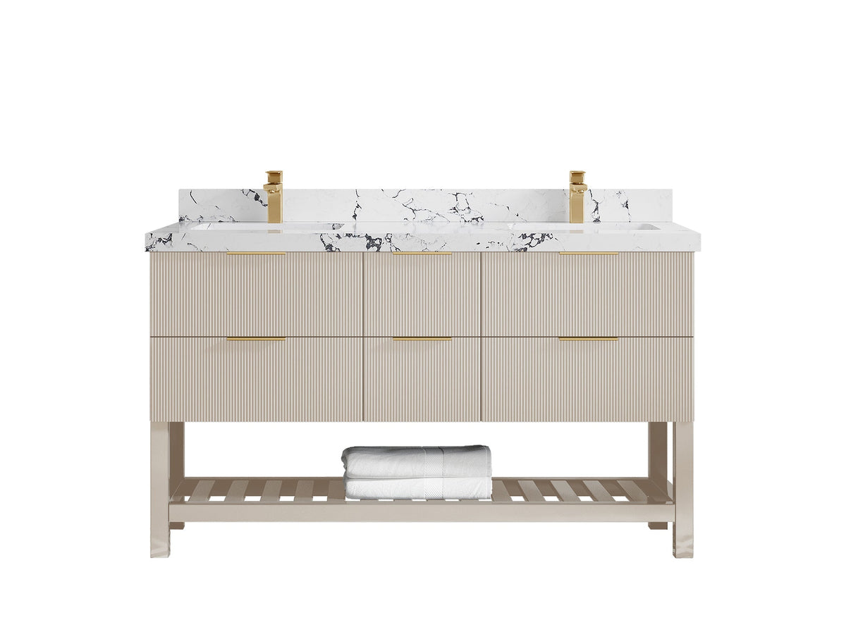 Catalina 60 in W x 22 in D Free Standing Reeded Double Sink Bathroom Vanity - Willow Bath and Vanity