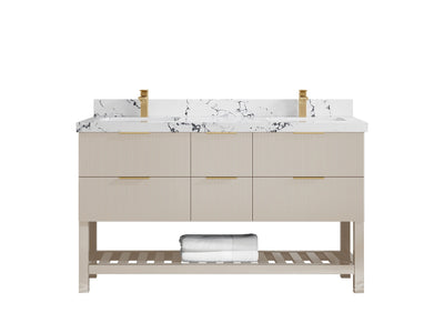Catalina 60 in W x 22 in D Free Standing Reeded Double Sink Bathroom Vanity - Willow Bath and Vanity