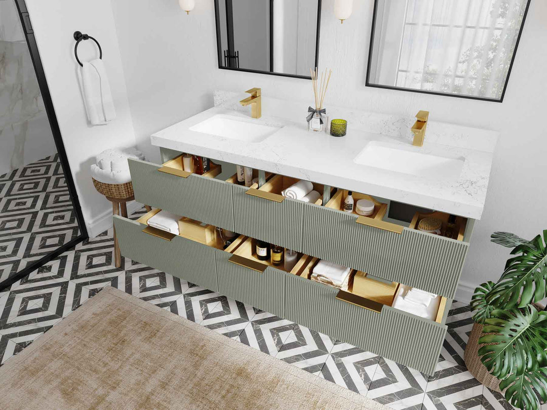 Catalina 60 in W x 22 in D Free Standing Reeded Double Sink Bathroom Vanity - Willow Bath and Vanity