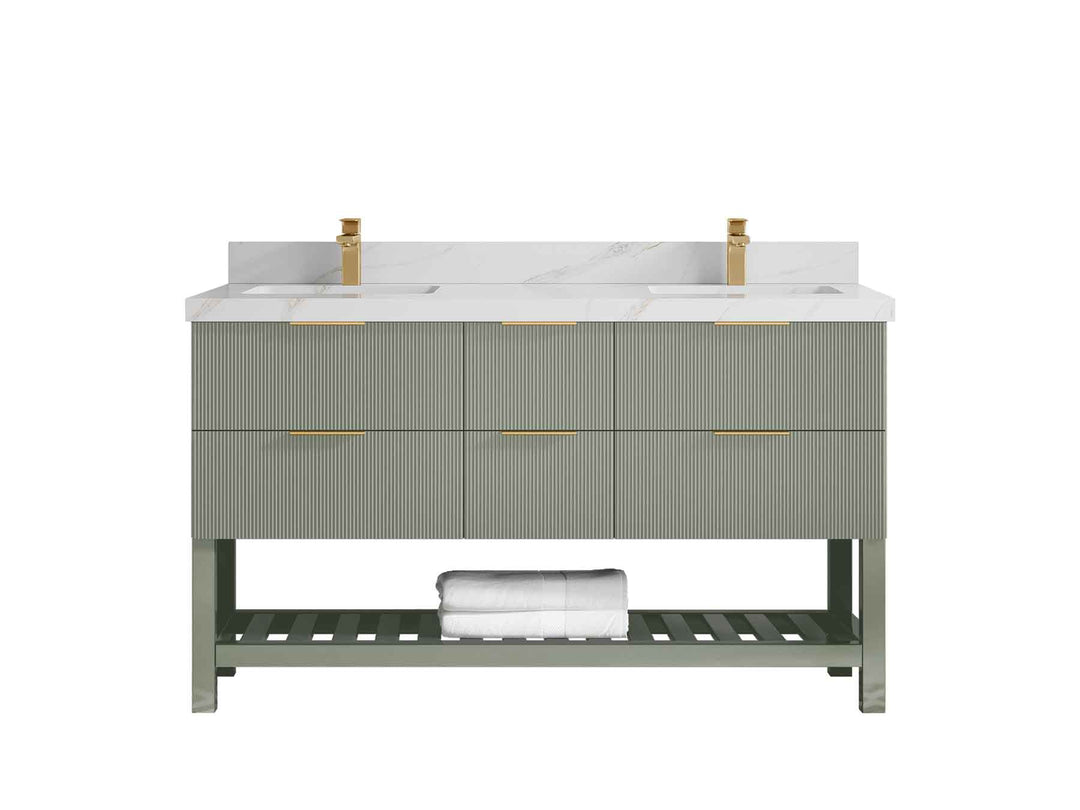 Catalina 60 in W x 22 in D Free Standing Reeded Double Sink Bathroom Vanity - Willow Bath and Vanity