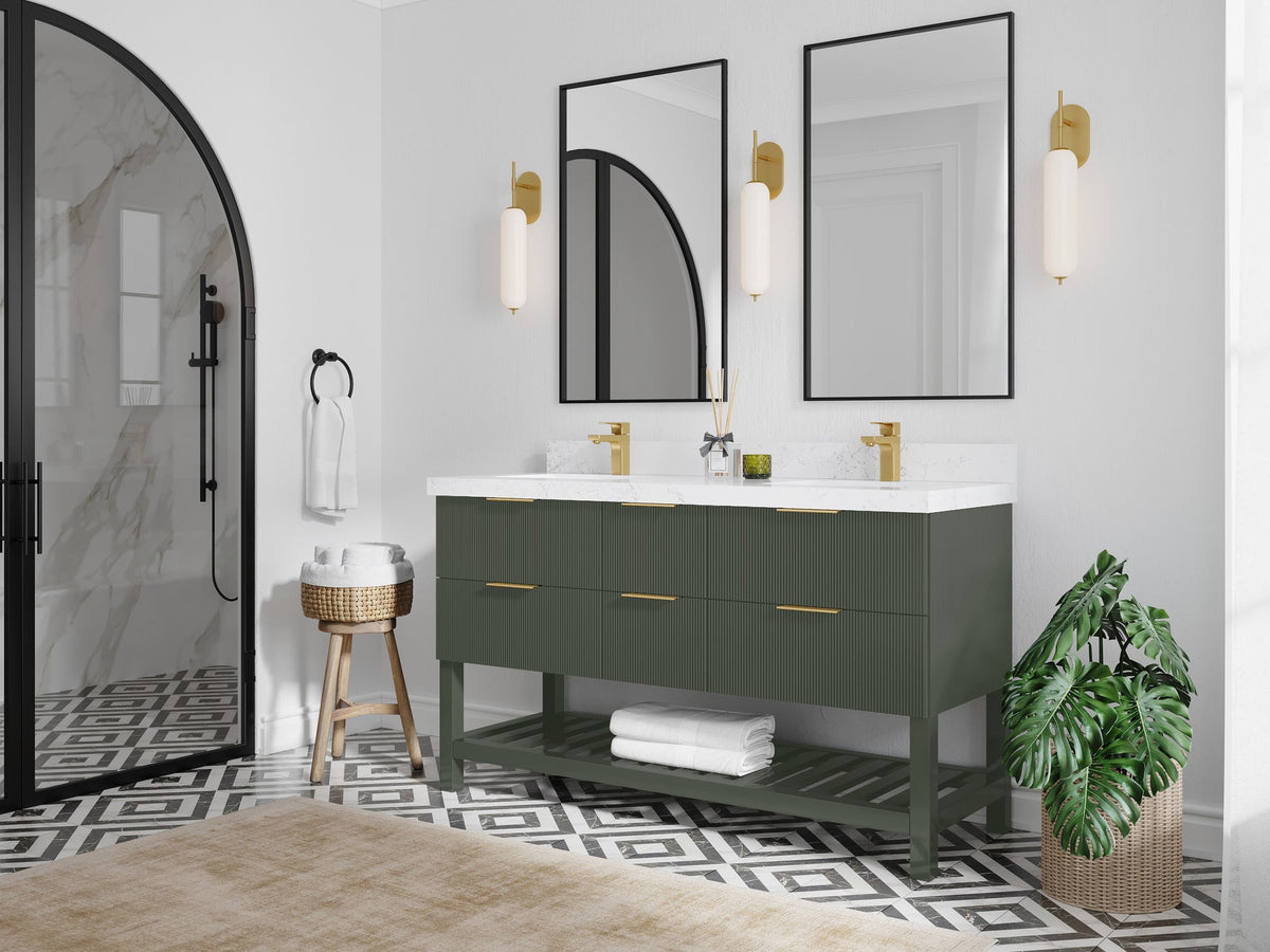 Catalina 60 in W x 22 in D Free Standing Reeded Double Sink Bathroom Vanity - Willow Bath and Vanity