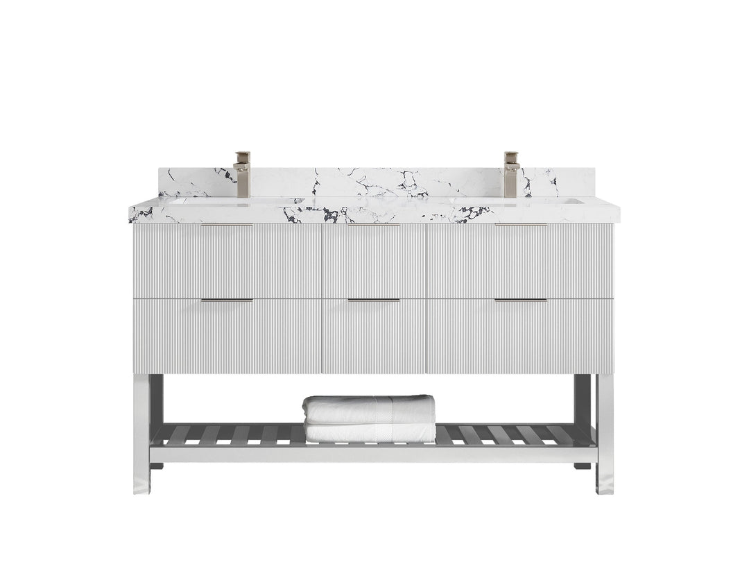 Catalina 60 in W x 22 in D Free Standing Reeded Double Sink Bathroom Vanity - Willow Bath and Vanity