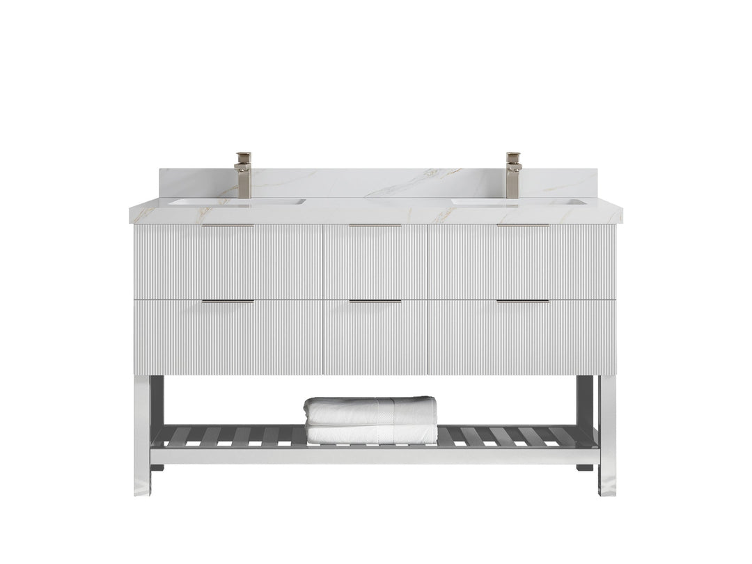 Catalina 60 in W x 22 in D Free Standing Reeded Double Sink Bathroom Vanity - Willow Bath and Vanity