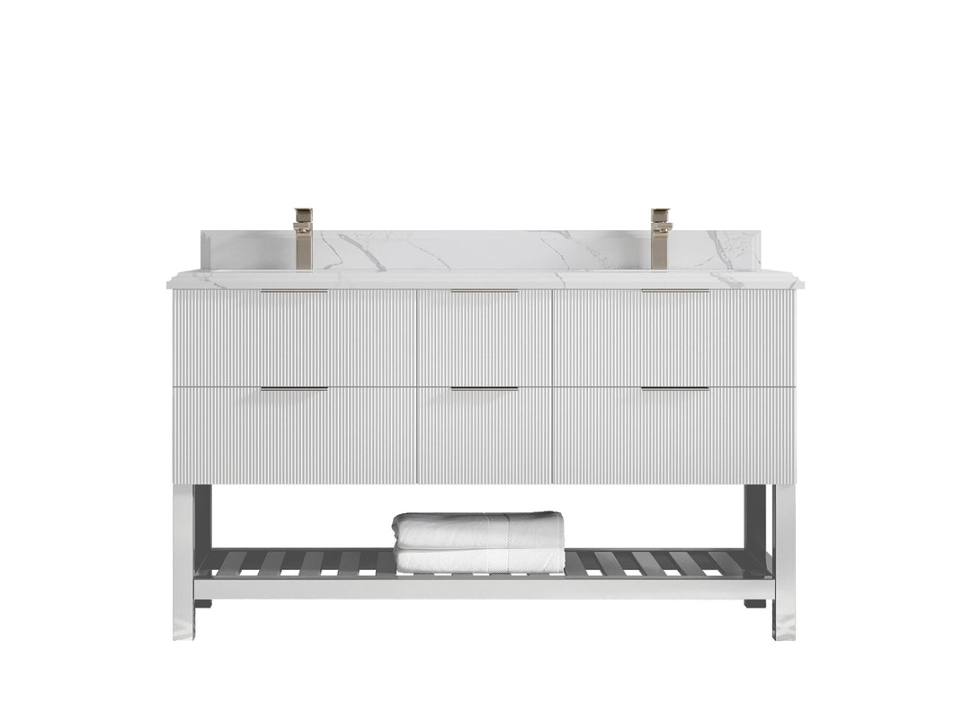 Catalina 60 in W x 22 in D Free Standing Reeded Double Sink Bathroom Vanity - Willow Bath and Vanity