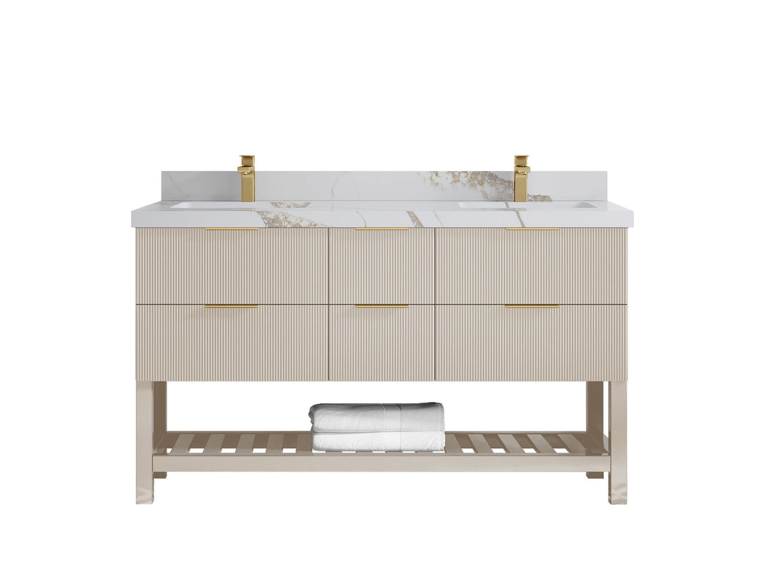 Catalina 60 in W x 22 in D Free Standing Reeded Double Sink Bathroom Vanity - Willow Bath and Vanity