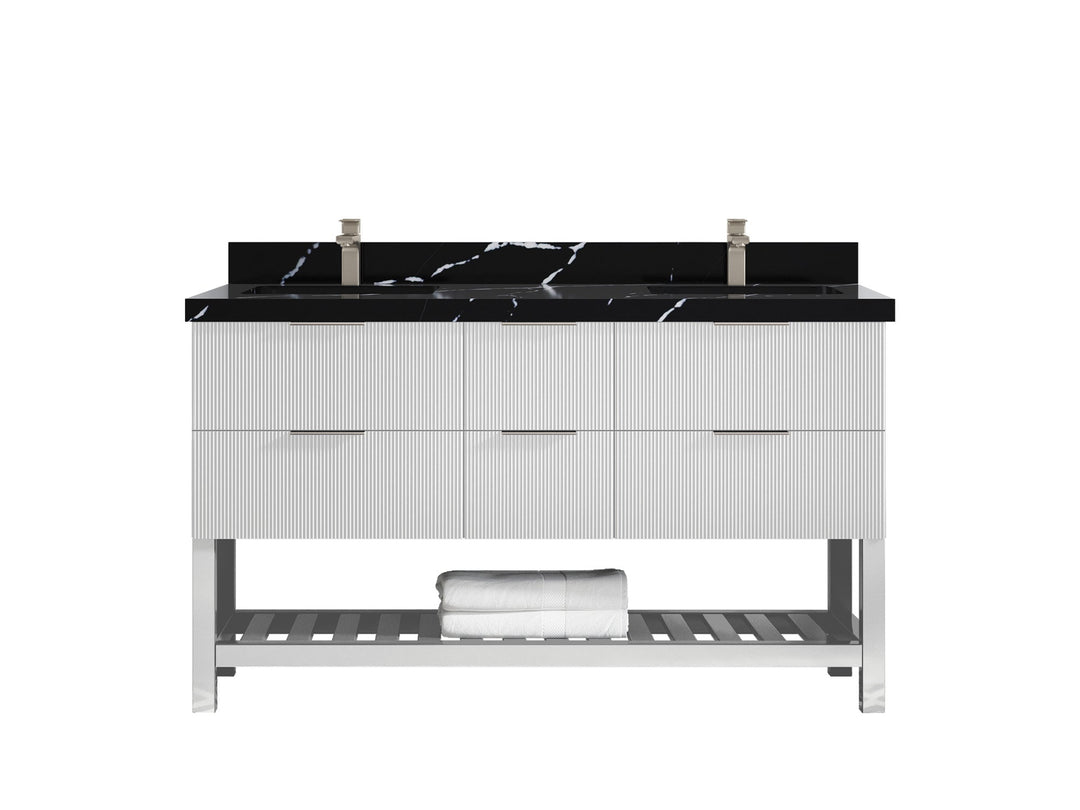 Catalina 60 in W x 22 in D Free Standing Reeded Double Sink Bathroom Vanity - Willow Bath and Vanity