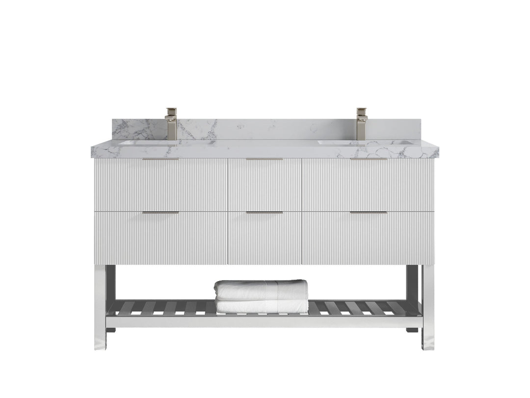 Catalina 60 in W x 22 in D Free Standing Reeded Double Sink Bathroom Vanity - Willow Bath and Vanity
