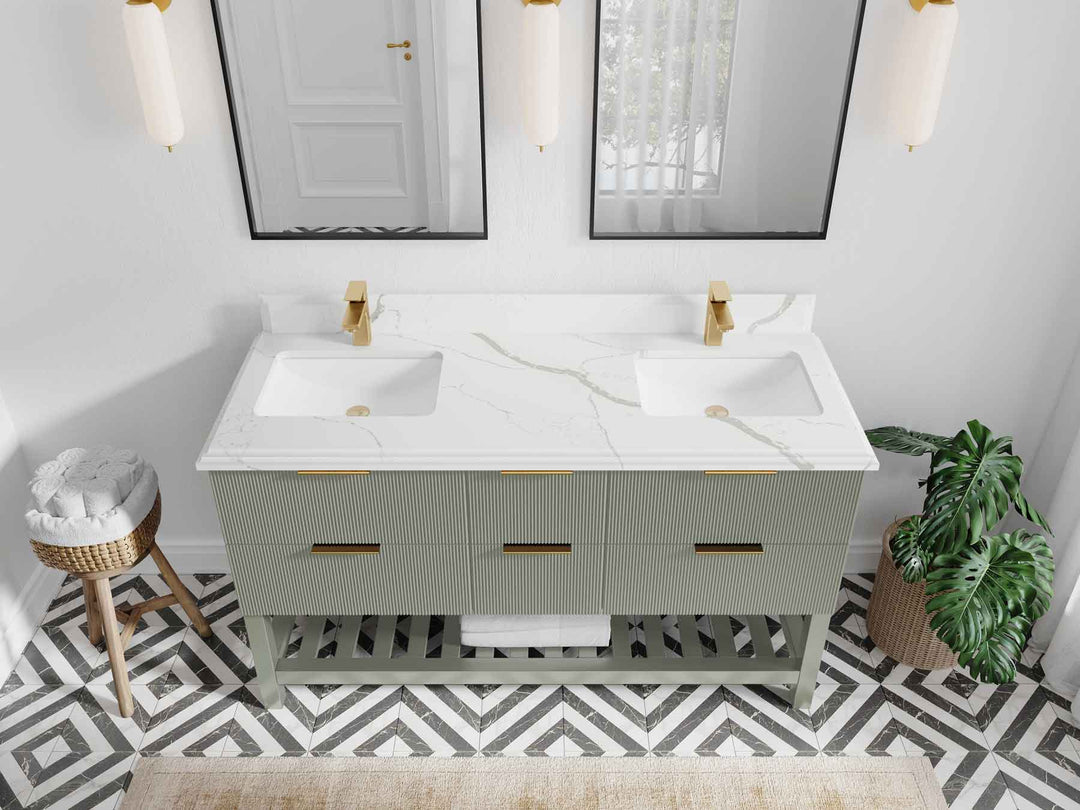 Catalina 60 in W x 22 in D Free Standing Reeded Double Sink Bathroom Vanity - Willow Bath and Vanity