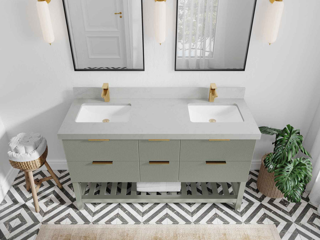 Catalina 60 in W x 22 in D Free Standing Reeded Double Sink Bathroom Vanity - Willow Bath and Vanity