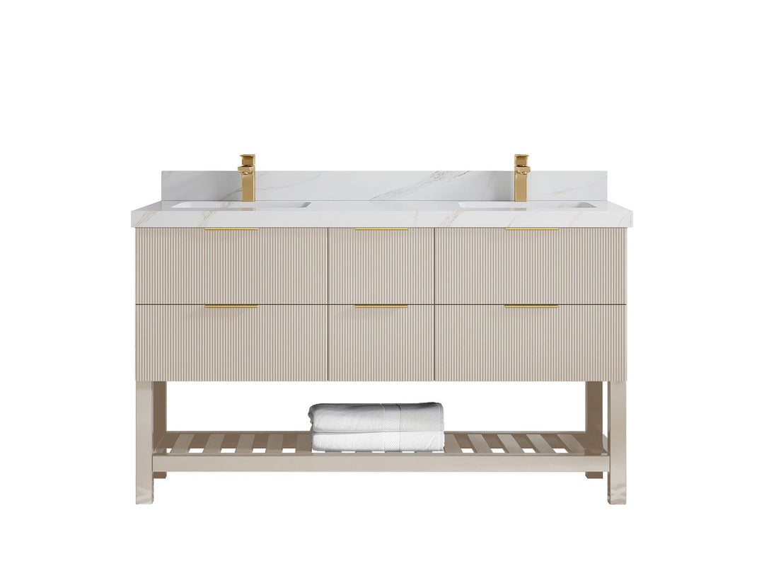Catalina 60 in W x 22 in D Free Standing Reeded Double Sink Bathroom Vanity - Willow Bath and Vanity