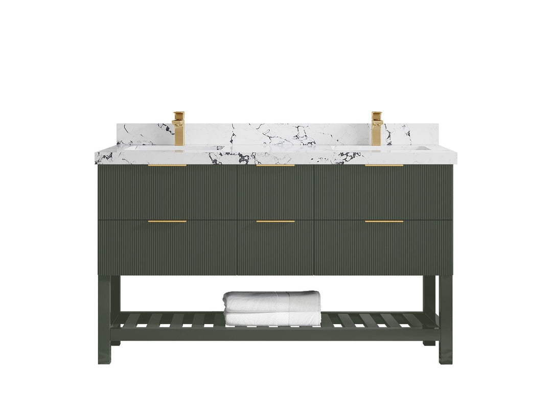Catalina 60 in W x 22 in D Free Standing Reeded Double Sink Bathroom Vanity - Willow Bath and Vanity