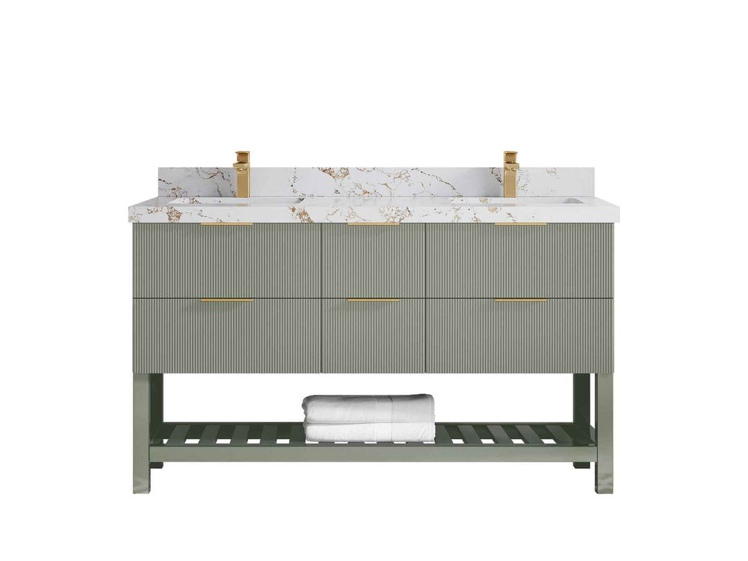 Catalina 60 in W x 22 in D Free Standing Reeded Double Sink Bathroom Vanity - Willow Bath and Vanity