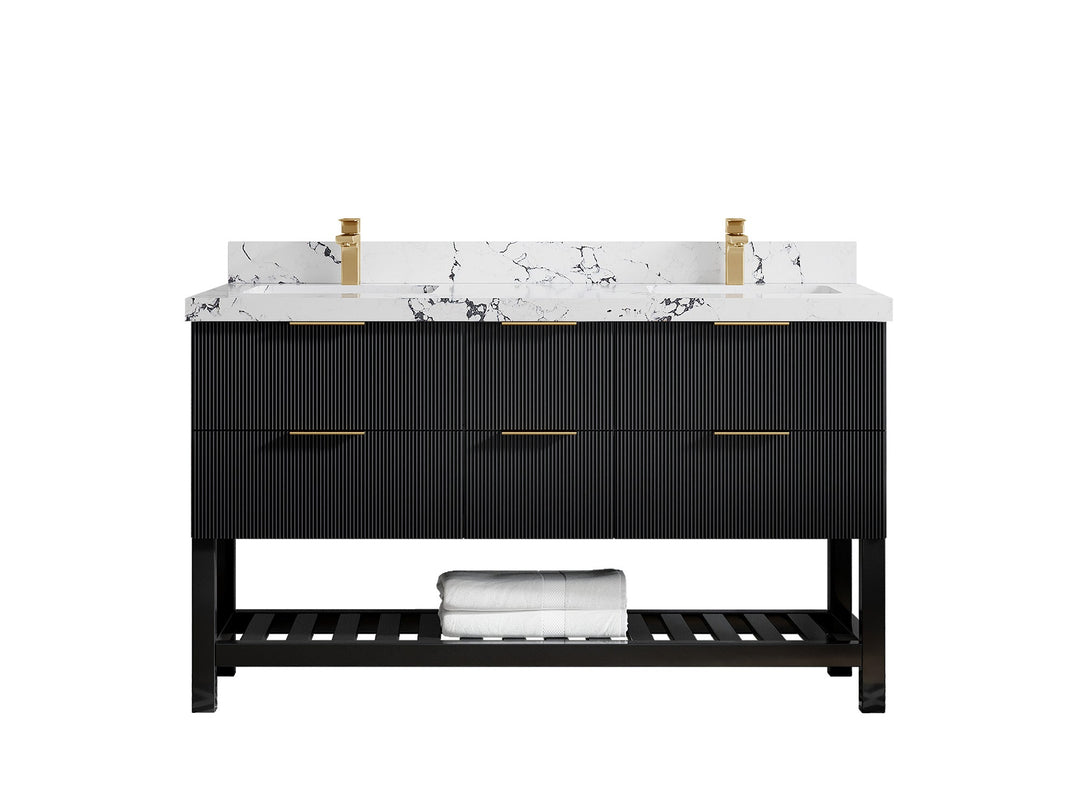 Catalina 60 in W x 22 in D Free Standing Reeded Double Sink Bathroom Vanity - Willow Bath and Vanity