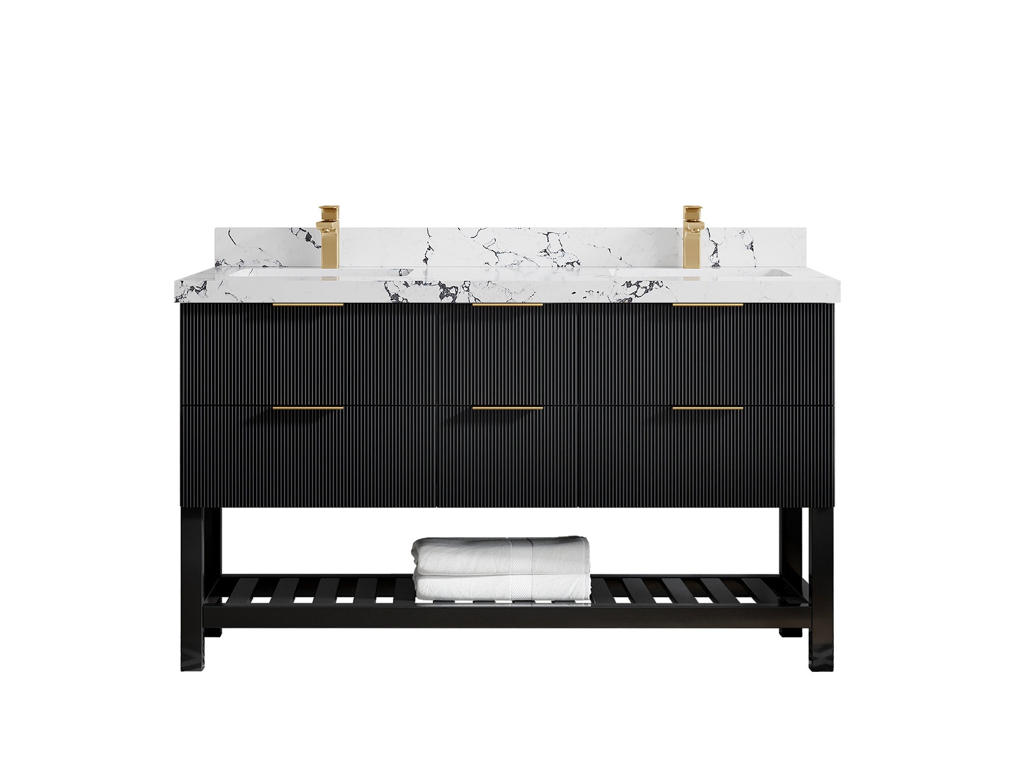 Catalina 60 in W x 22 in D Free Standing Reeded Double Sink Bathroom Vanity - Willow Bath and Vanity