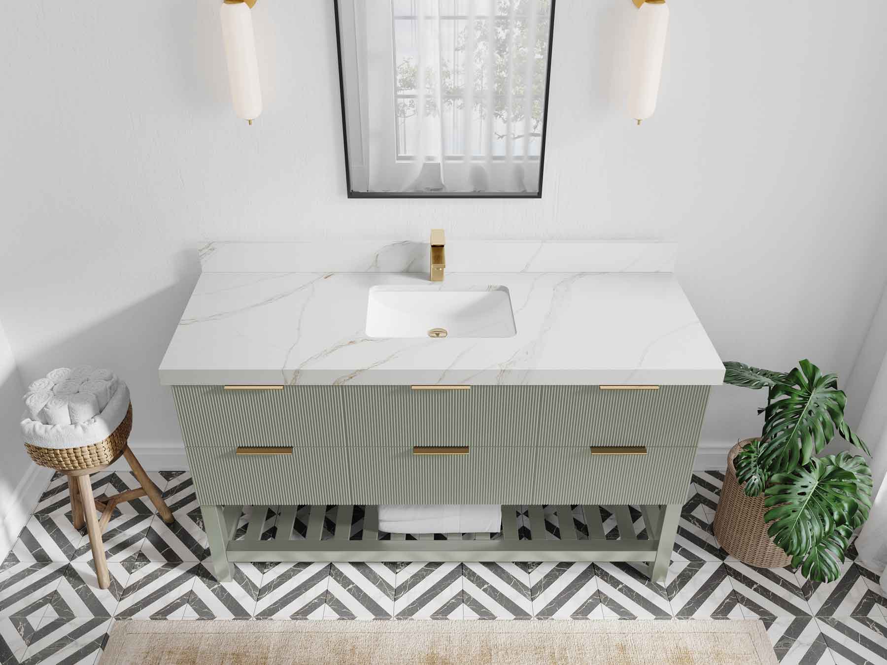 Catalina 60 in W x 22 in D Free Standing Reeded Single Sink Bathroom Vanity - Willow Bath and Vanity