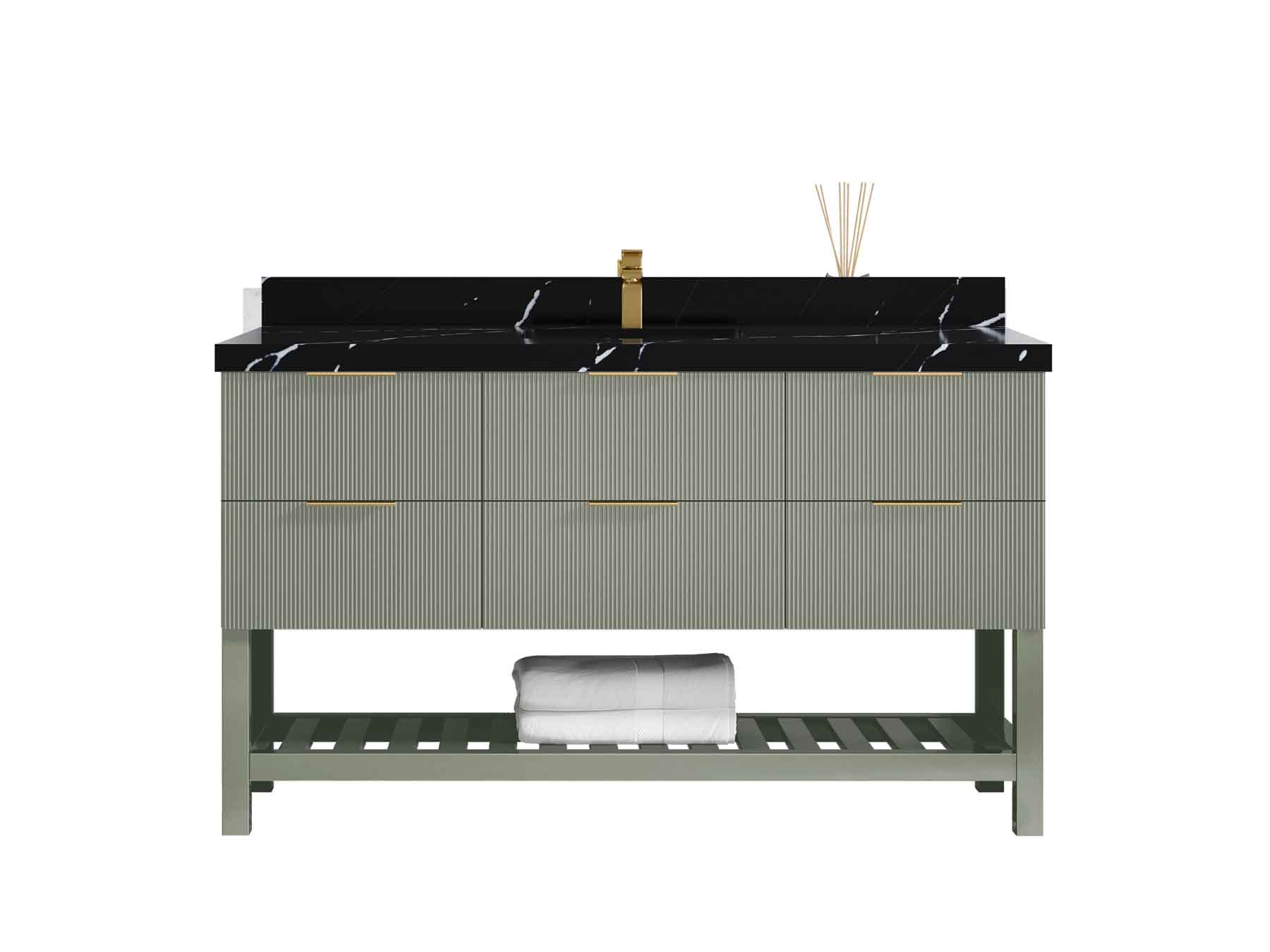 Catalina 60 in W x 22 in D Free Standing Reeded Single Sink Bathroom Vanity - Willow Bath and Vanity