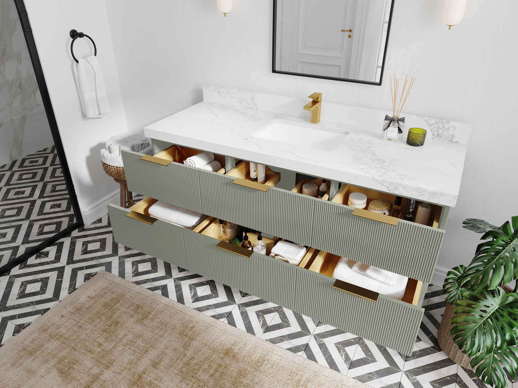Catalina 60 in W x 22 in D Free Standing Reeded Single Sink Bathroom Vanity - Willow Bath and Vanity