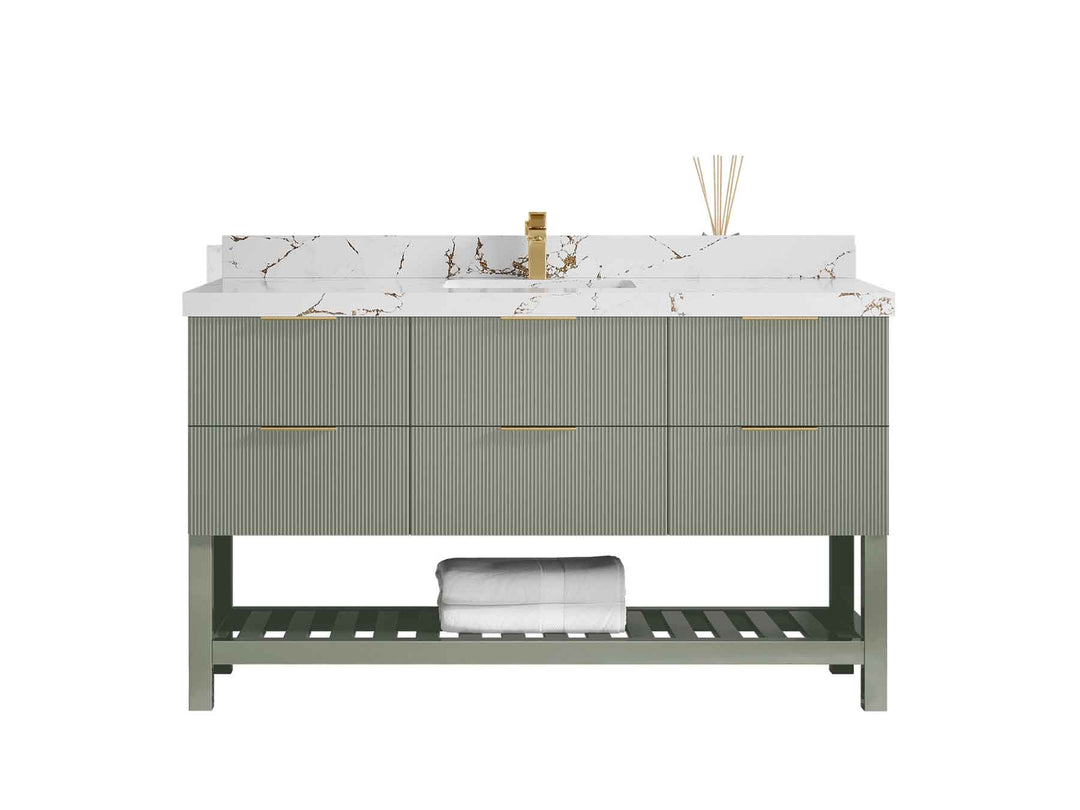 Catalina 60 in W x 22 in D Free Standing Reeded Single Sink Bathroom Vanity - Willow Bath and Vanity