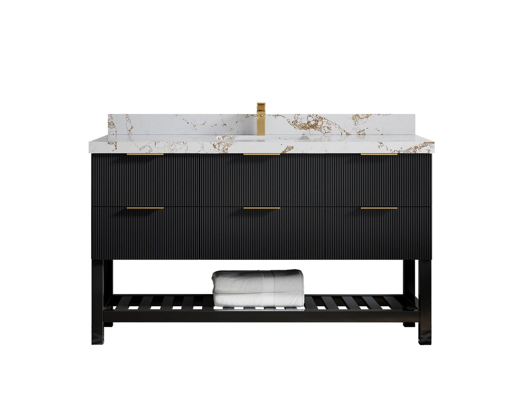 Catalina 60 in W x 22 in D Free Standing Reeded Single Sink Bathroom Vanity - Willow Bath and Vanity