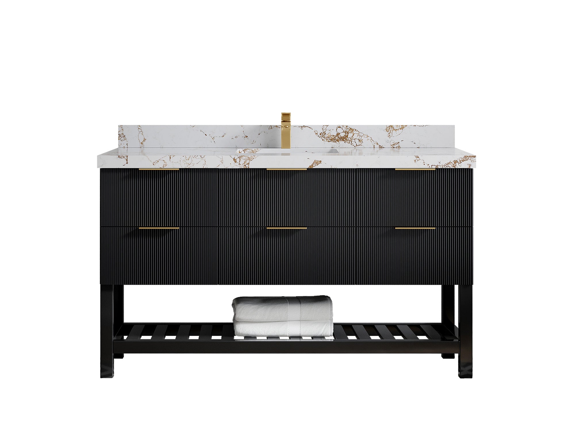 Catalina 60 in W x 22 in D Free Standing Reeded Single Sink Bathroom Vanity - Willow Bath and Vanity