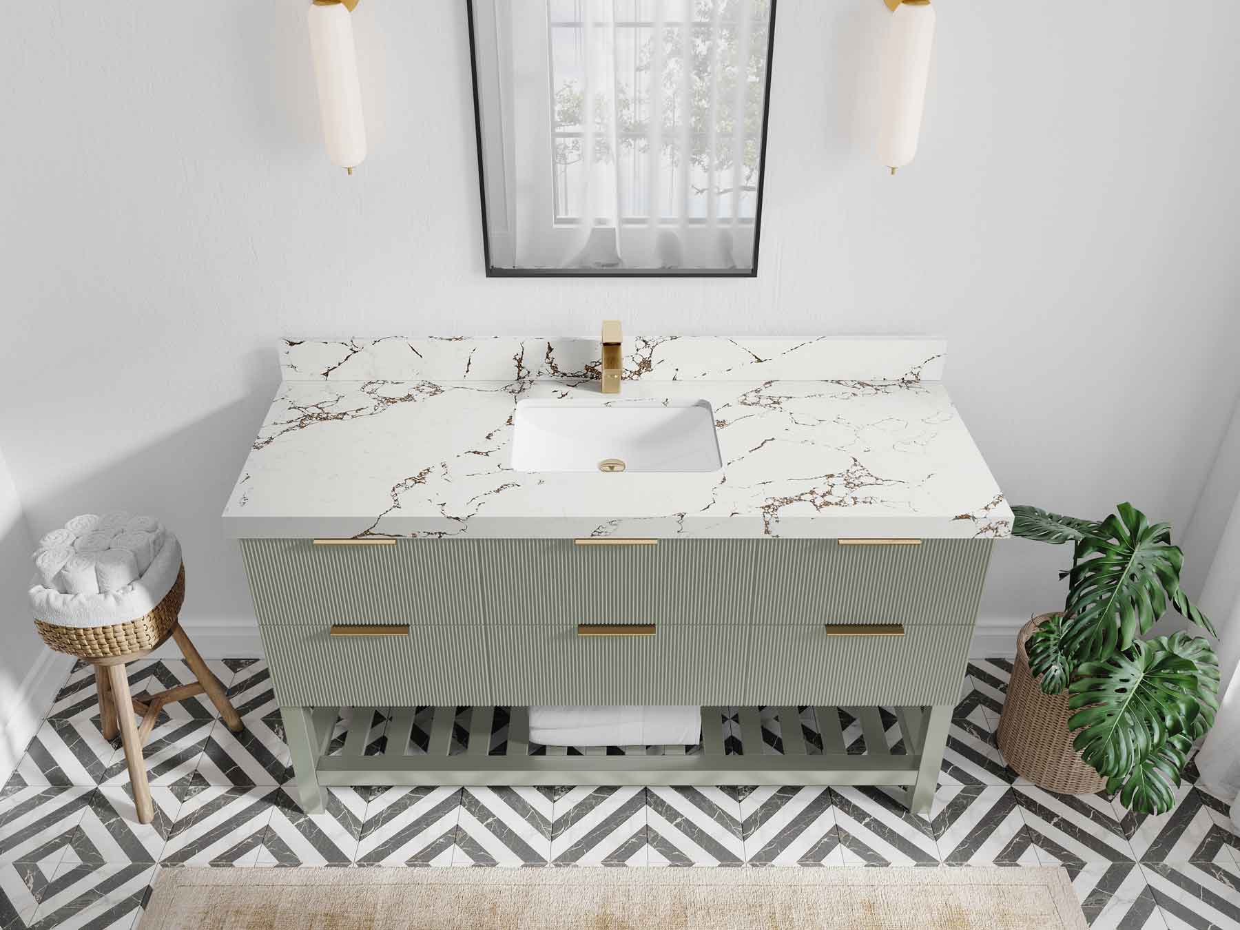 Catalina 60 in W x 22 in D Free Standing Reeded Single Sink Bathroom Vanity - Willow Bath and Vanity