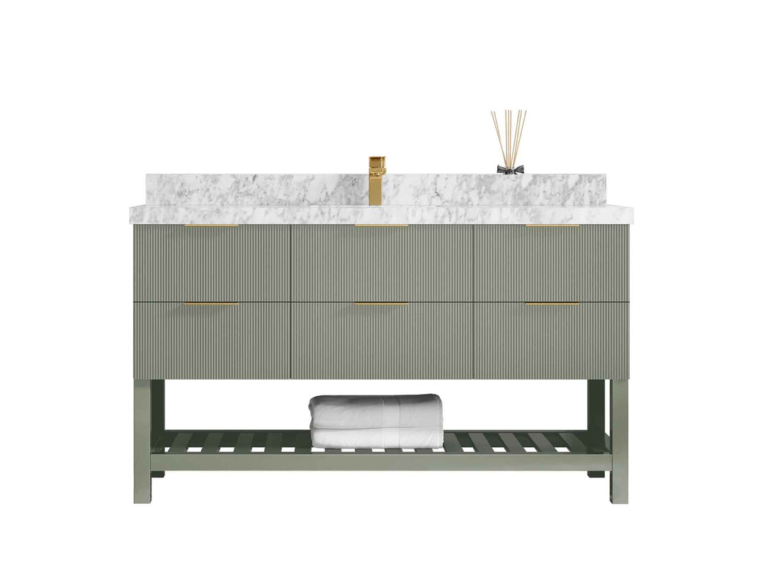 Catalina 60 in W x 22 in D Free Standing Reeded Single Sink Bathroom Vanity - Willow Bath and Vanity