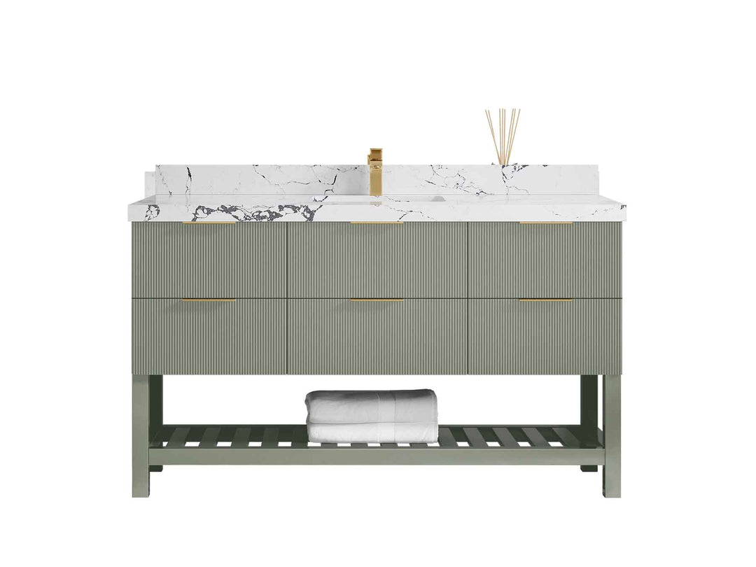 Catalina 60 in W x 22 in D Free Standing Reeded Single Sink Bathroom Vanity - Willow Bath and Vanity