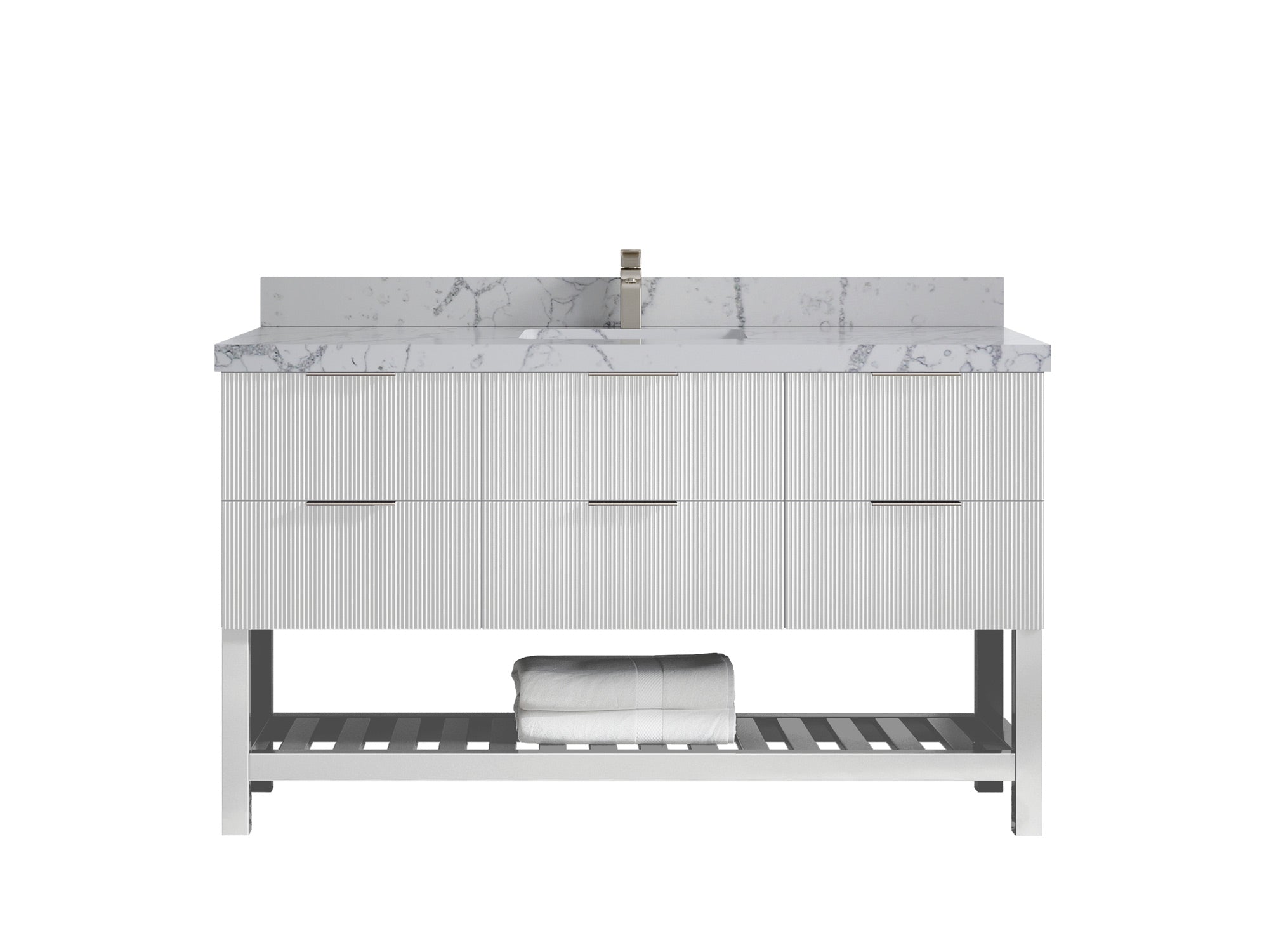 Catalina 60 in W x 22 in D Free Standing Reeded Single Sink Bathroom Vanity - Willow Bath and Vanity