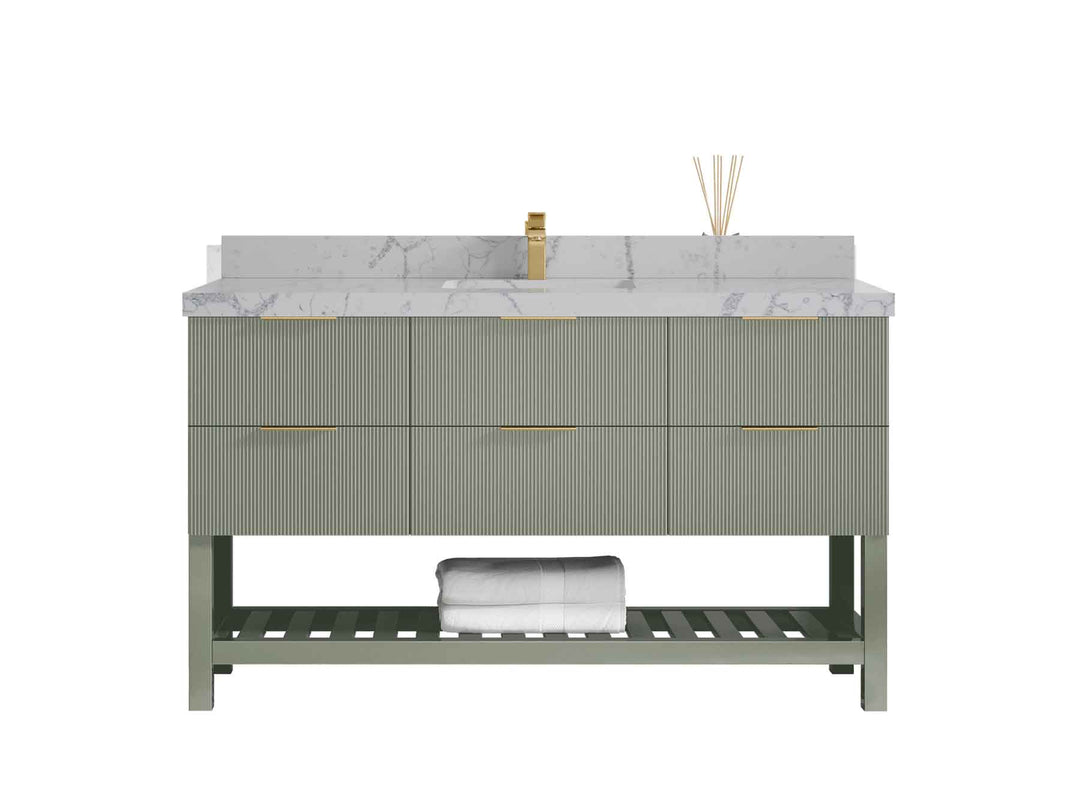 Catalina 60 in W x 22 in D Free Standing Reeded Single Sink Bathroom Vanity - Willow Bath and Vanity