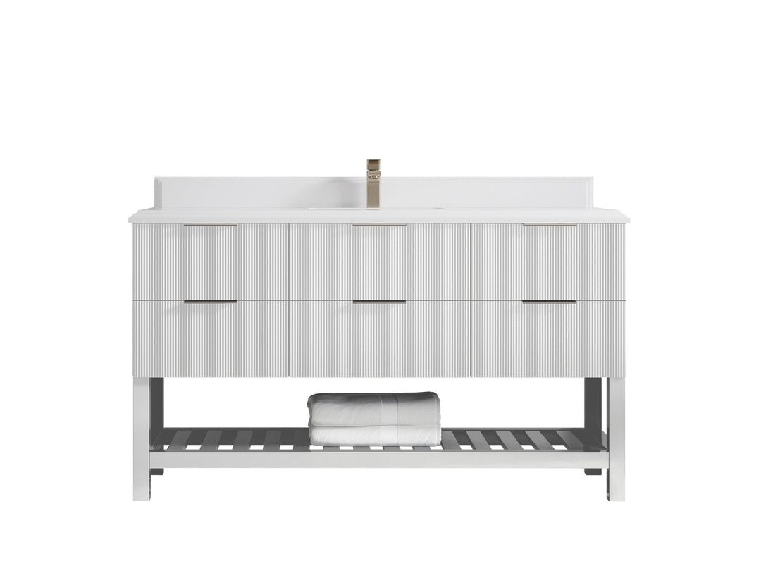 Catalina 60 in W x 22 in D Free Standing Reeded Single Sink Bathroom Vanity - Willow Bath and Vanity