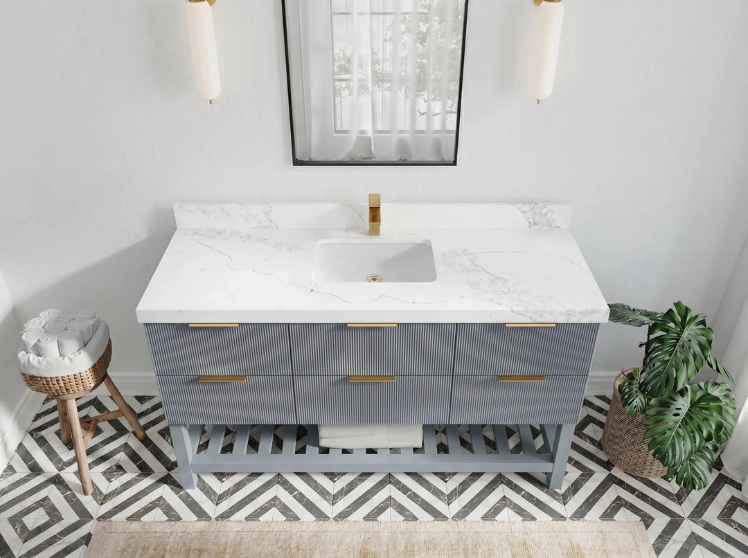 Catalina 60 in W x 22 in D Free Standing Reeded Single Sink Bathroom Vanity | 
              
                Blue Heather
                
                  
             - CAT_BLU_CA_PZ_60S - photo №2