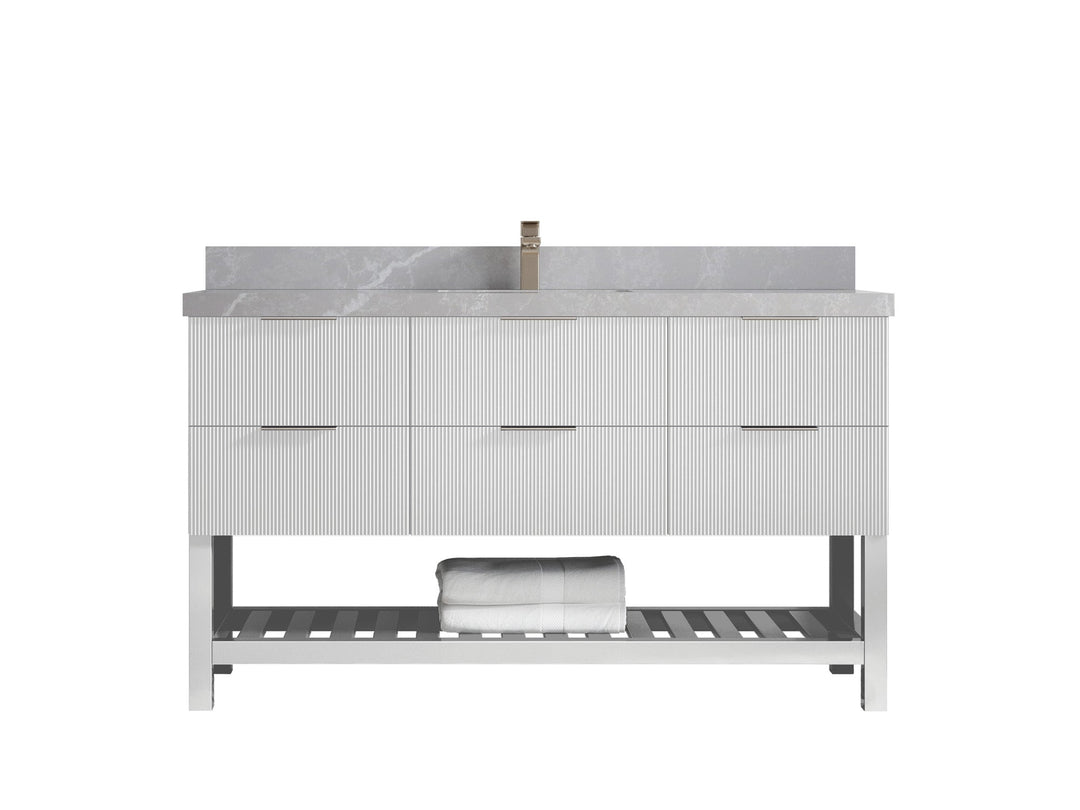 Catalina 60 in W x 22 in D Free Standing Reeded Single Sink Bathroom Vanity - Willow Bath and Vanity