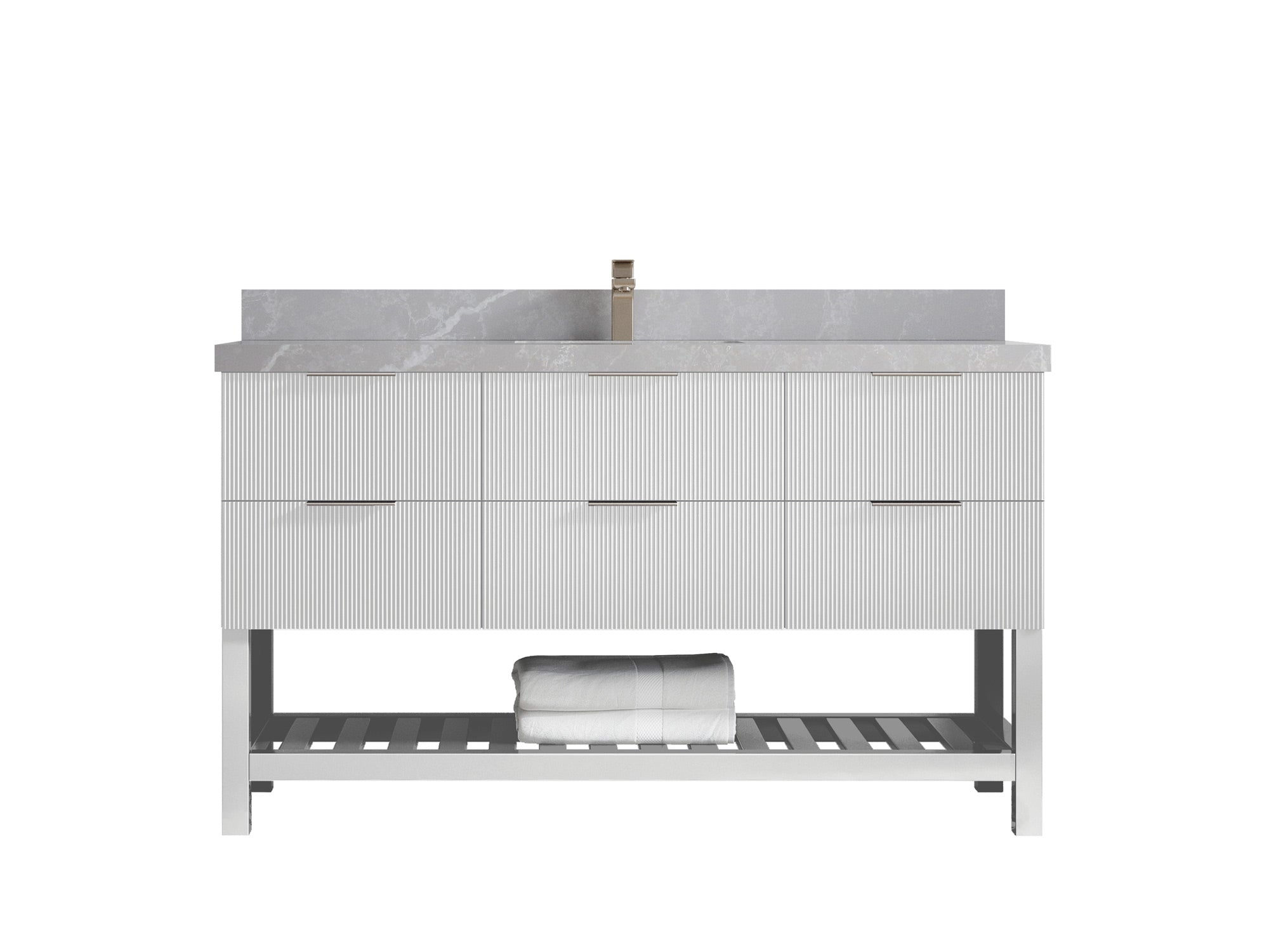 Catalina 60 in W x 22 in D Free Standing Reeded Single Sink Bathroom Vanity - Willow Bath and Vanity