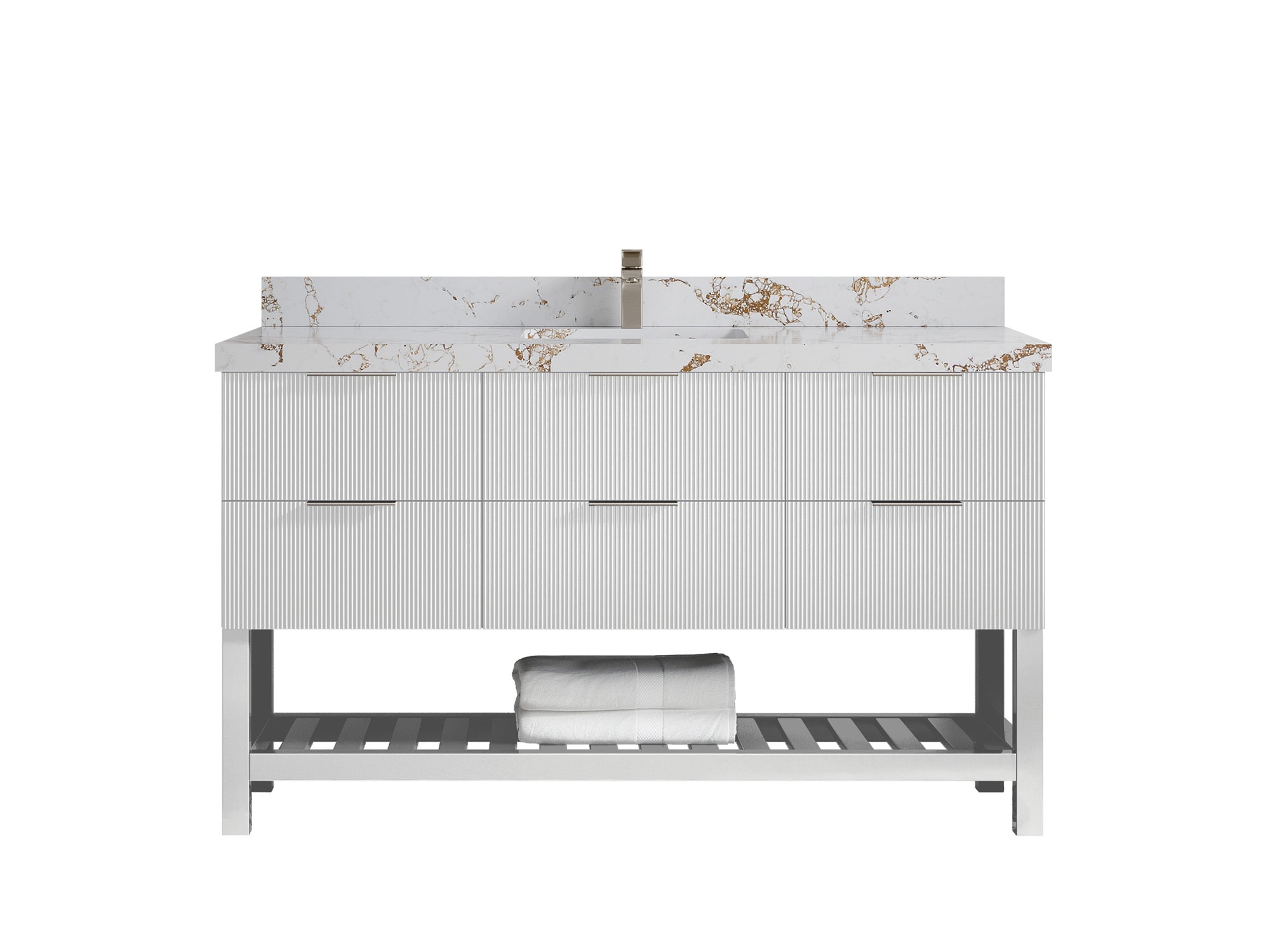 Catalina 60 in W x 22 in D Free Standing Reeded Single Sink Bathroom Vanity - Willow Bath and Vanity