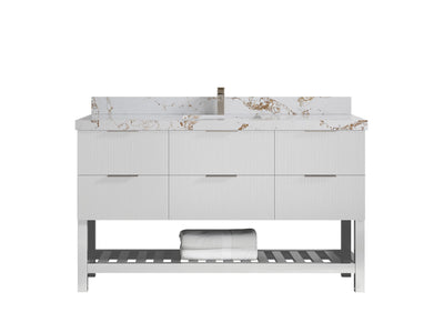 Catalina 60 in W x 22 in D Free Standing Reeded Single Sink Bathroom Vanity - Willow Bath and Vanity