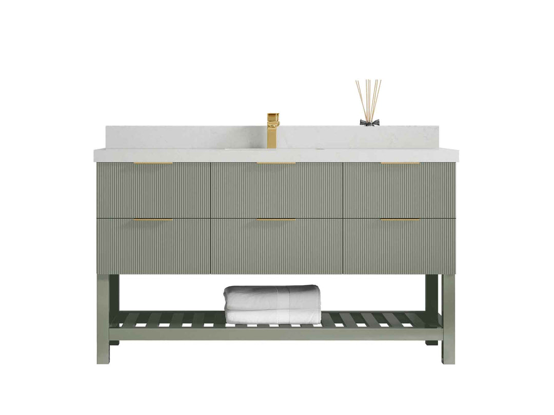 Catalina 60 in W x 22 in D Free Standing Reeded Single Sink Bathroom Vanity - Willow Bath and Vanity
