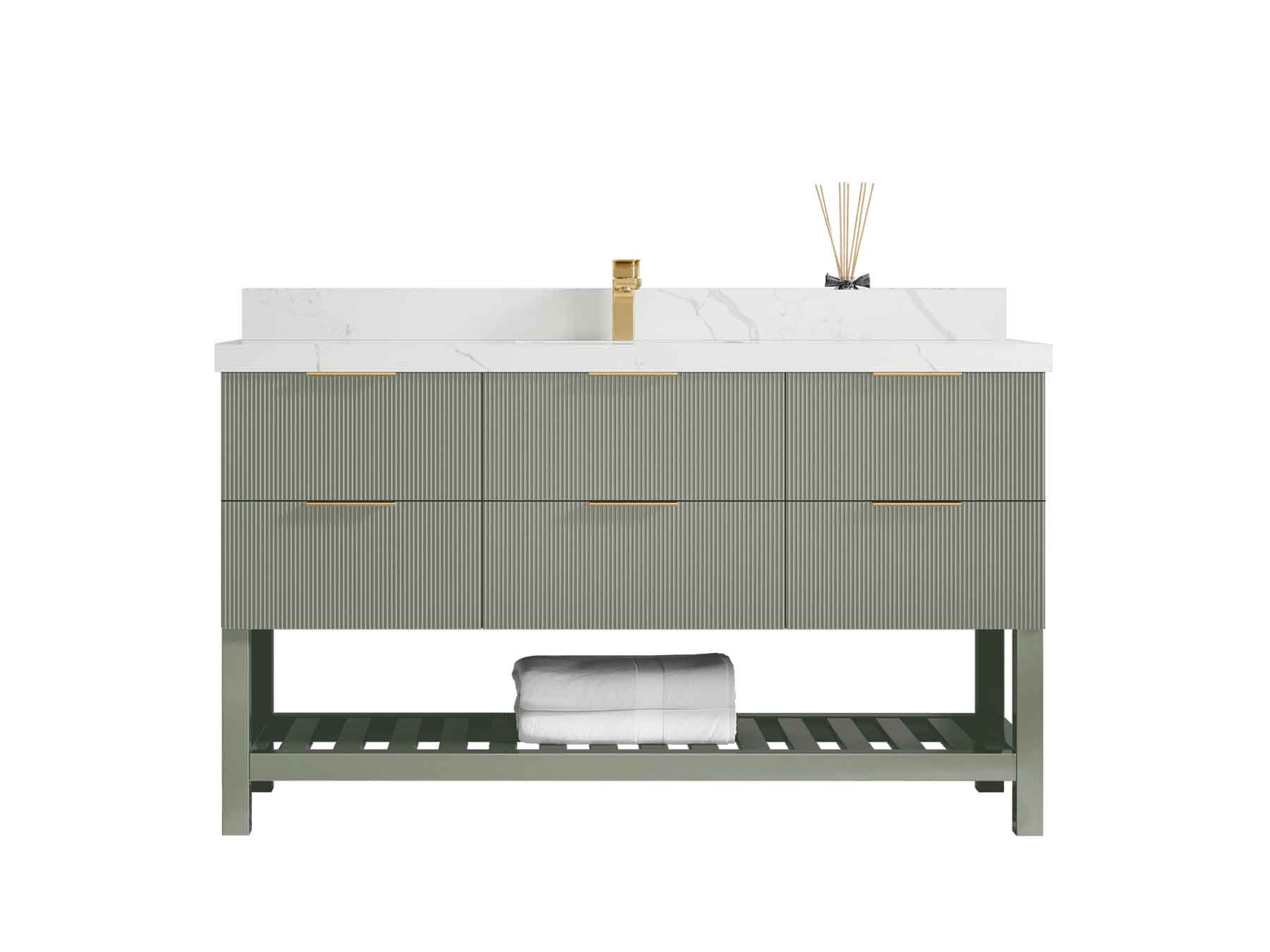 Catalina 60 in W x 22 in D Free Standing Reeded Single Sink Bathroom Vanity - Willow Bath and Vanity