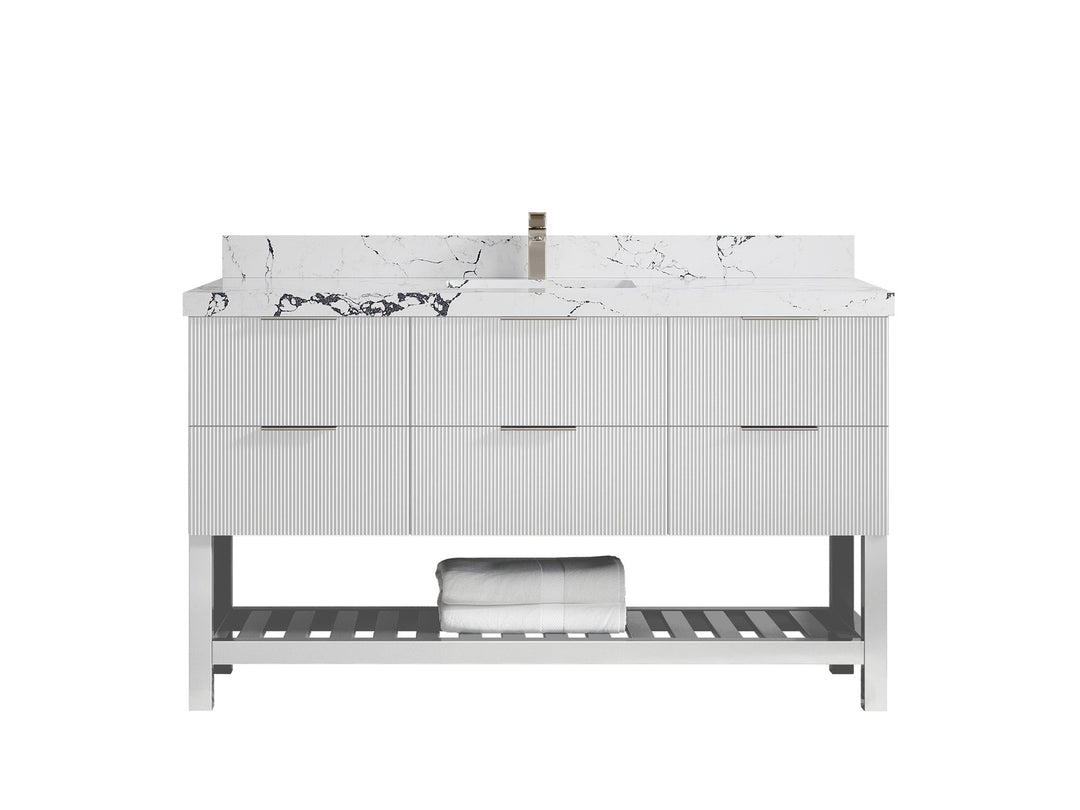 Catalina 60 in W x 22 in D Free Standing Reeded Single Sink Bathroom Vanity - Willow Bath and Vanity