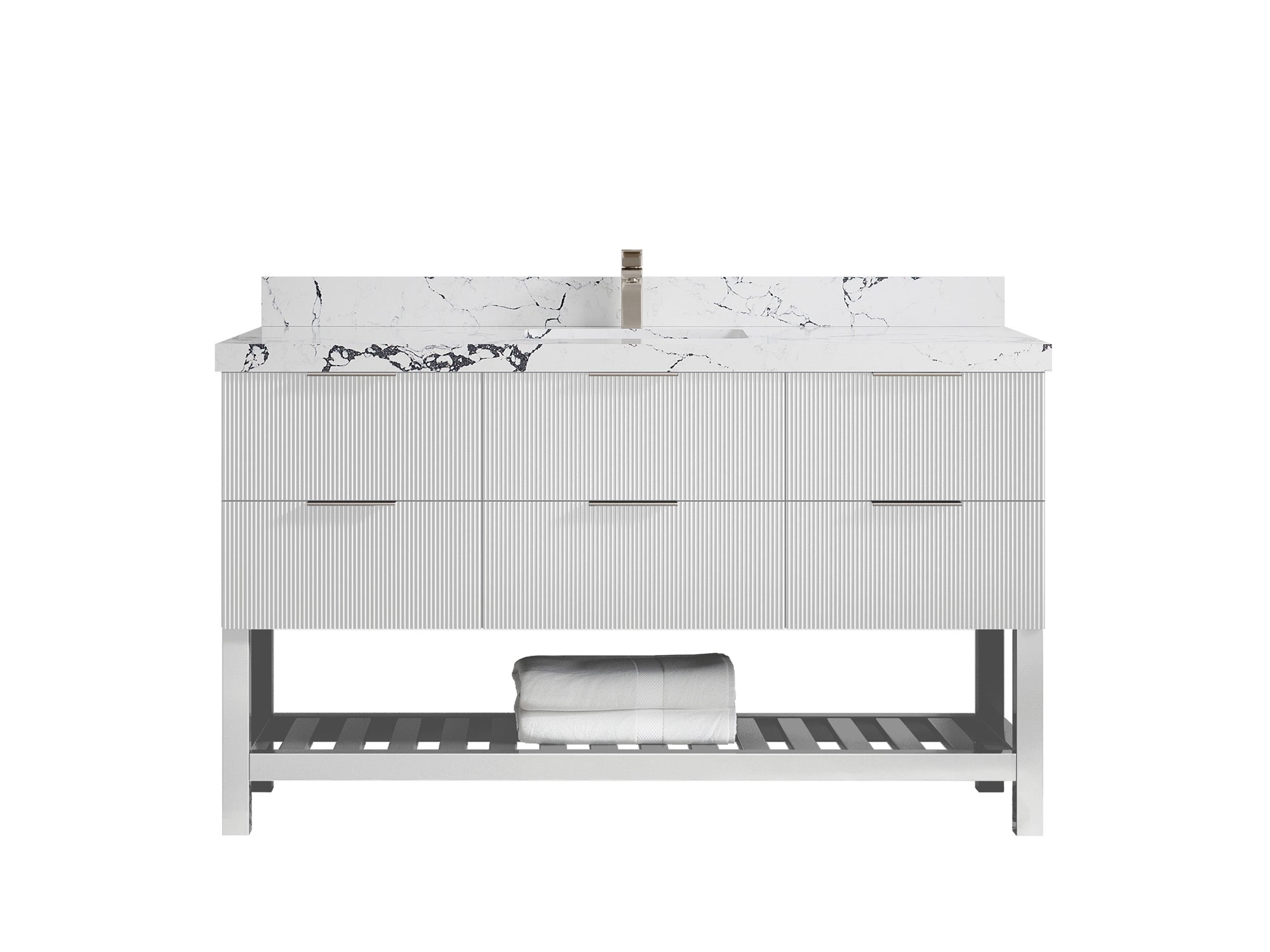 Catalina 60 in W x 22 in D Free Standing Reeded Single Sink Bathroom Vanity - Willow Bath and Vanity