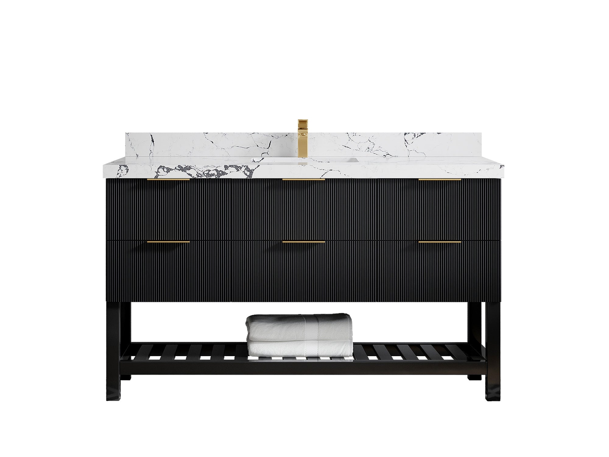 Catalina 60 in W x 22 in D Free Standing Reeded Single Sink Bathroom Vanity - Willow Bath and Vanity