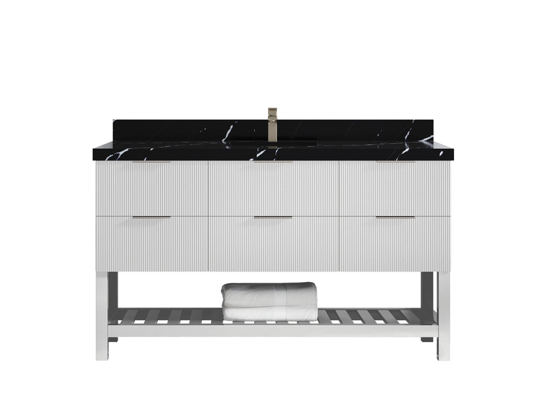 Catalina 60 in W x 22 in D Free Standing Reeded Single Sink Bathroom Vanity - Willow Bath and Vanity
