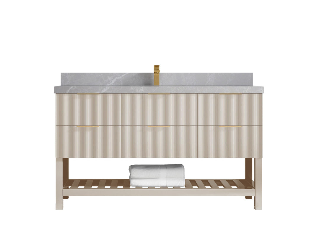 Catalina 60 in W x 22 in D Free Standing Reeded Single Sink Bathroom Vanity - Willow Bath and Vanity