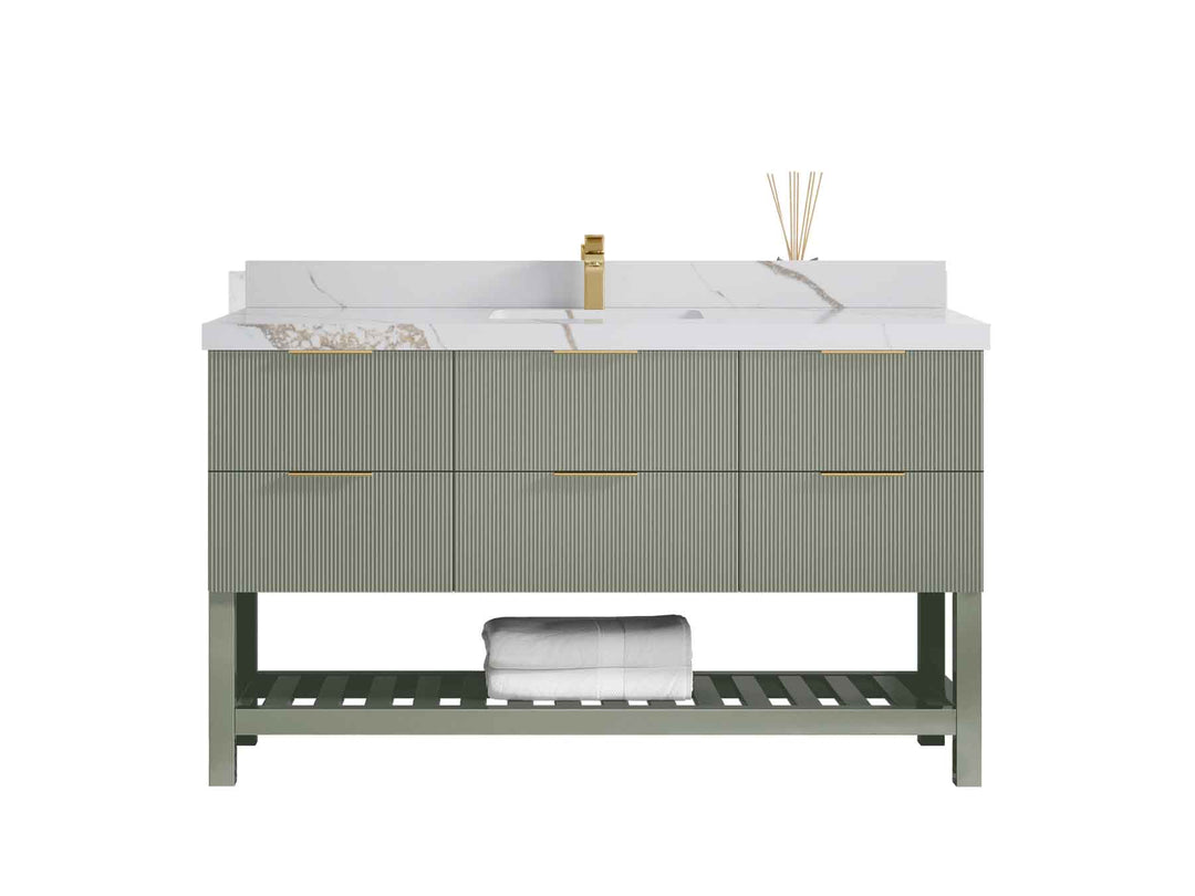 Catalina 60 in W x 22 in D Free Standing Reeded Single Sink Bathroom Vanity - Willow Bath and Vanity