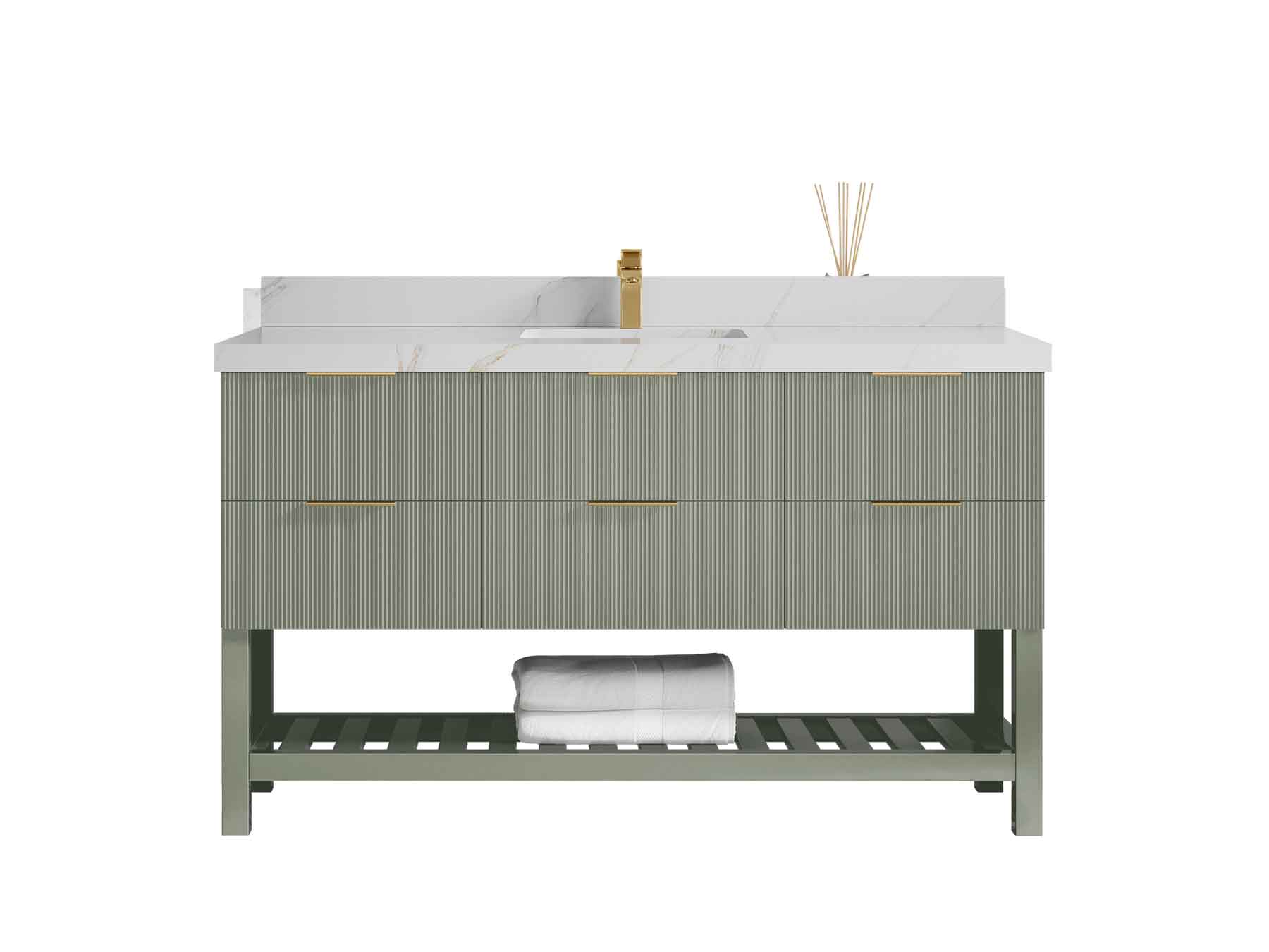 Catalina 60 in W x 22 in D Free Standing Reeded Single Sink Bathroom Vanity - Willow Bath and Vanity